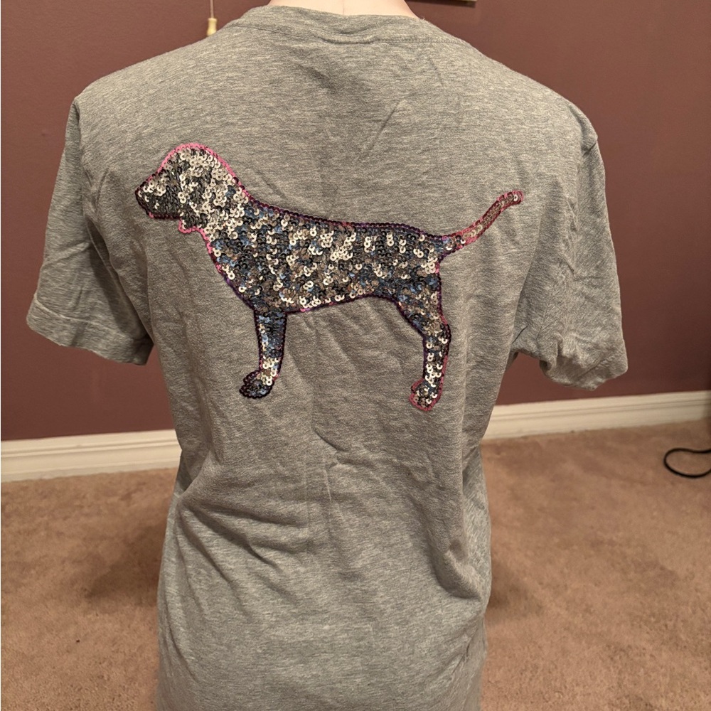 Victoria's Secret Pink Sequin Dog Tee - Gray